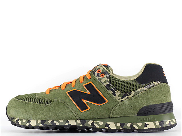 new balance 574 camo olive and orange